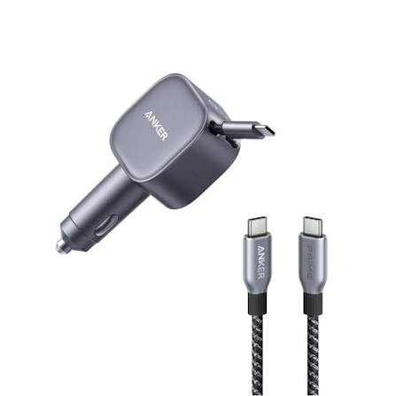 Anker Nano Car Charger 75w Usb-C Port Built-In Retractable Usb-C Cable