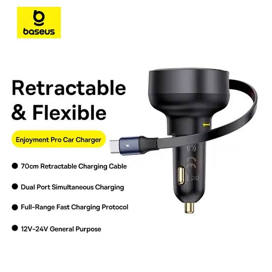 Baseus Enjoyment Pro Retractable USB-C Car Charger 60W